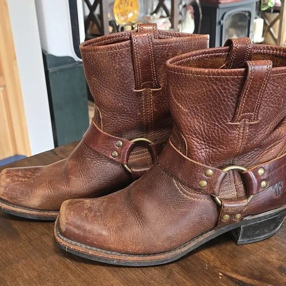 Frye Brown Leather Harness Moto Boots - Picture 3 of 8